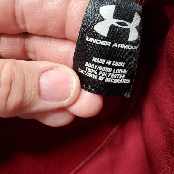 Under Armour Loose Hoodie Burgundy with Orange Embroidered Logo Men Sz L - Picture 4 of 12